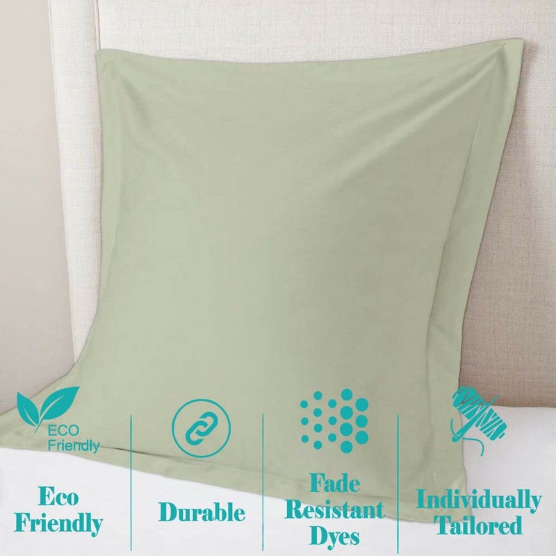 Saferay Green Saferay Green Pillow Shams مجموعة من 2pc 100 ٪ وسادة القطن المصرية غطاء التجاعيد خالية من غطاء وسادة زخرفية ناعمة فائقة. المربع الأوروبي 26 "" × 26 "" (الفضة)  - Image 3