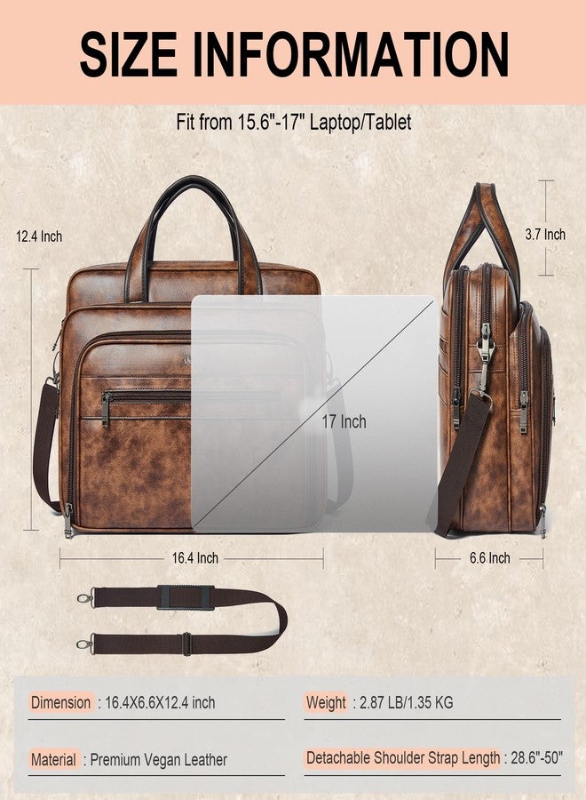 Shrrie Leather Messenger Bag for Men&Women 17 Inch Vegan Leather Laptop Bag,Water-Resistant Large Shoulder Satchel Office,Work - Image 4
