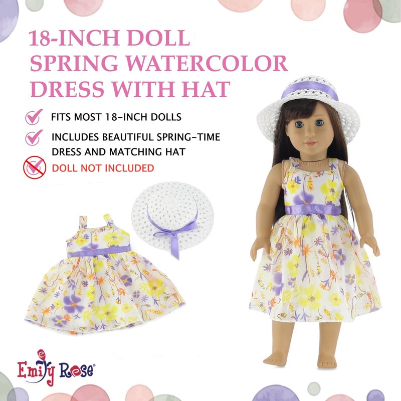 Emily Rose 18 Inch Doll Clothes Floral Chifon Spring Summer Party Dress Outfit Including White Hat - 18" Doll Clothing & Accessories Gift Set | Doll NOT Included | USA Business - Image 2