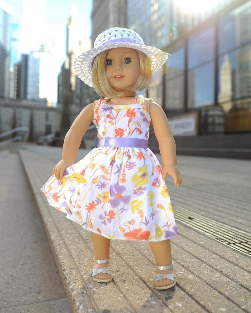 Emily Rose 18 Inch Doll Clothes Floral Chifon Spring Summer Party Dress Outfit Including White Hat - 18" Doll Clothing & Accessories Gift Set | Doll NOT Included | USA Business - Image 5