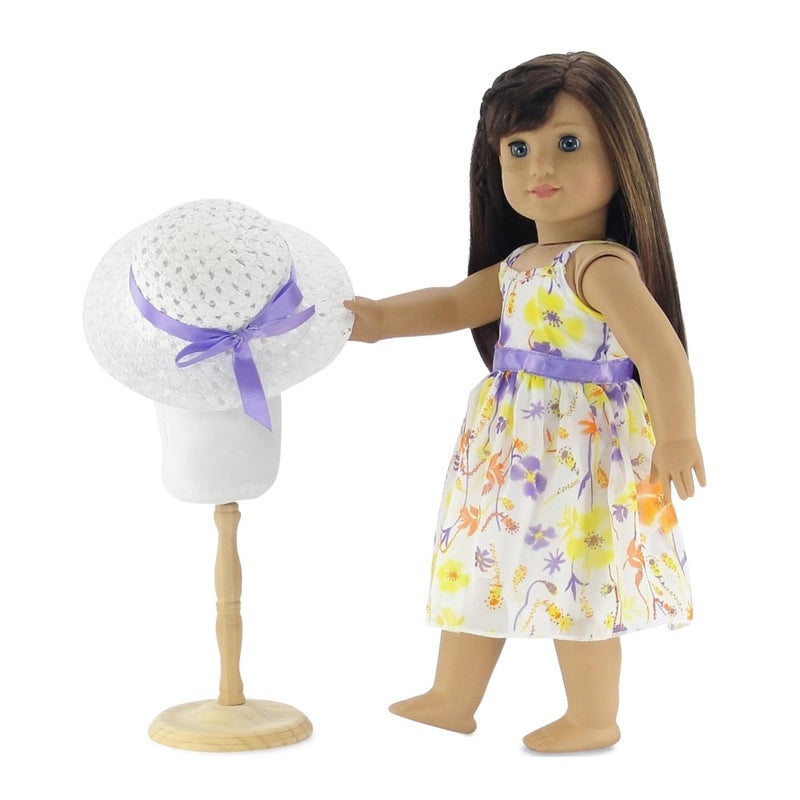 Emily Rose 18 Inch Doll Clothes Floral Chifon Spring Summer Party Dress Outfit Including White Hat - 18" Doll Clothing & Accessories Gift Set | Doll NOT Included | USA Business - Image 1