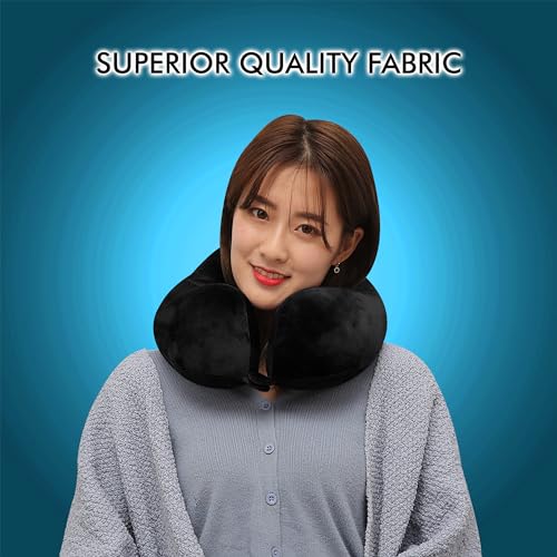 GREELI Rover Travel Neck Pillow – Soft Fiber Filled with Snap Button, Plush Fabric, for Flight, Bus, Car, Pain Relief (Black with Eye Mask) - Image 5