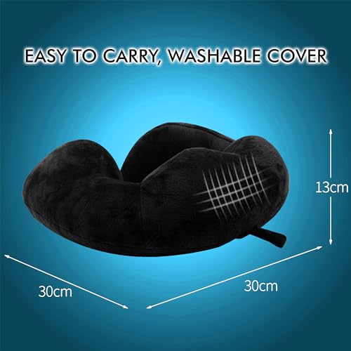 GREELI Rover Travel Neck Pillow – Soft Fiber Filled with Snap Button, Plush Fabric, for Flight, Bus, Car, Pain Relief (Black with Eye Mask) - Image 4