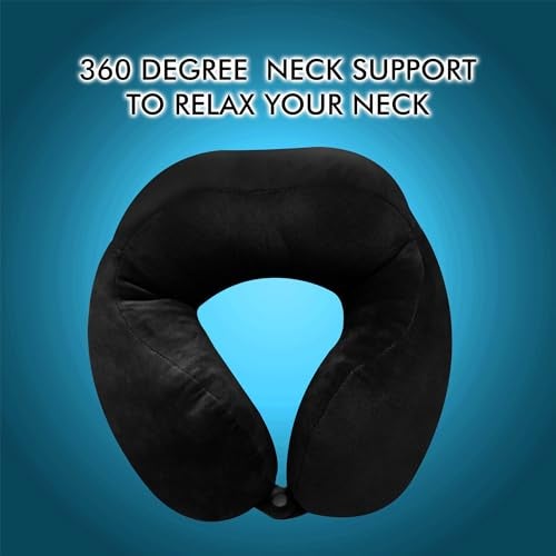 GREELI Rover Travel Neck Pillow – Soft Fiber Filled with Snap Button, Plush Fabric, for Flight, Bus, Car, Pain Relief (Black with Eye Mask) - Image 2