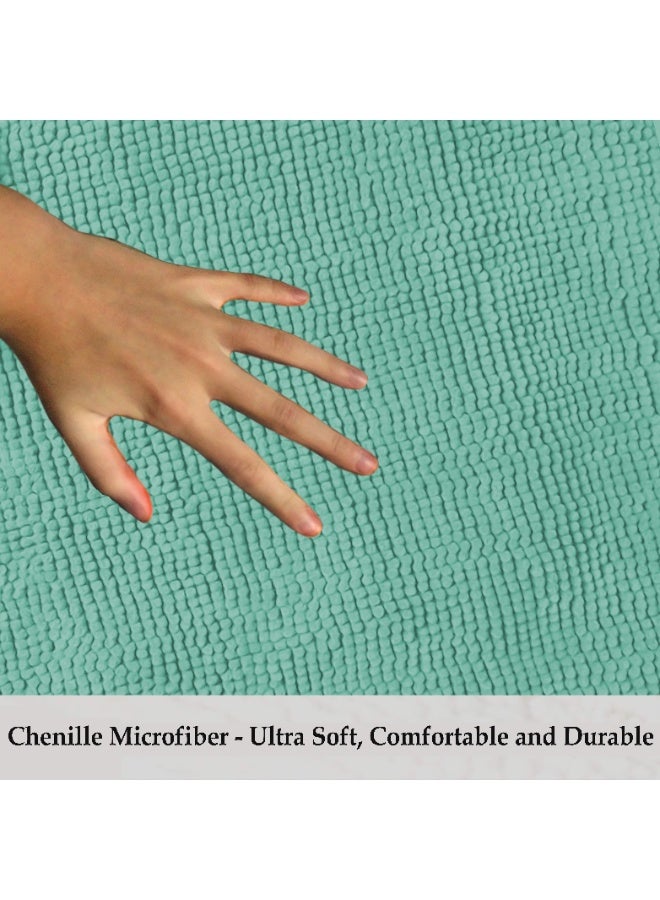Lavish Touch Set of 2 Chenille 50 x 80 cms Non Slip Extra Soft Floor Rugs Turquoise - Image 4
