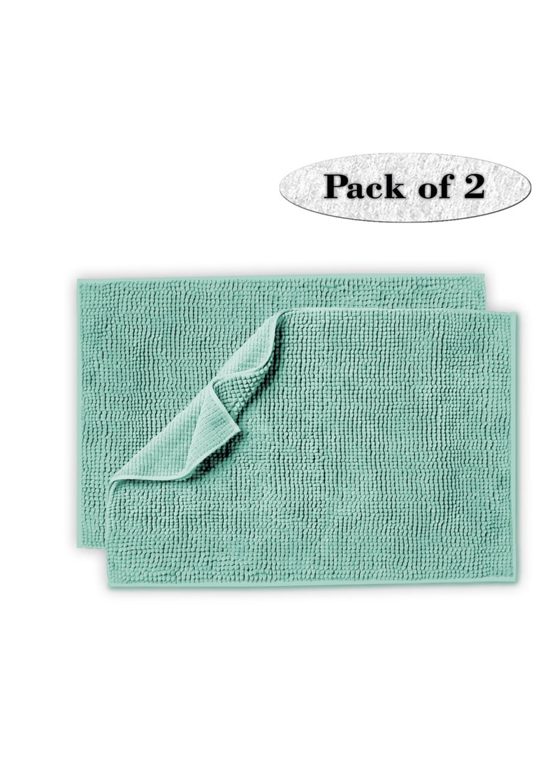 Lavish Touch Set of 2 Chenille 50 x 80 cms Non Slip Extra Soft Floor Rugs Turquoise - Image 1