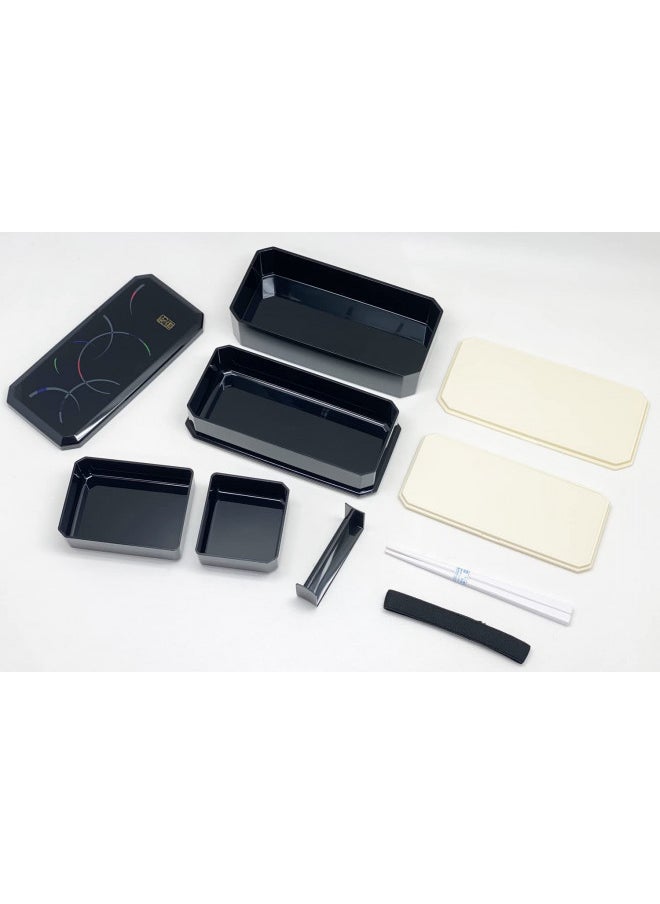 OSK OSK 1 X Cool Japanese Bento Lunch Box with Belt, Bag Chopsticks - Waon Black  - Image 4