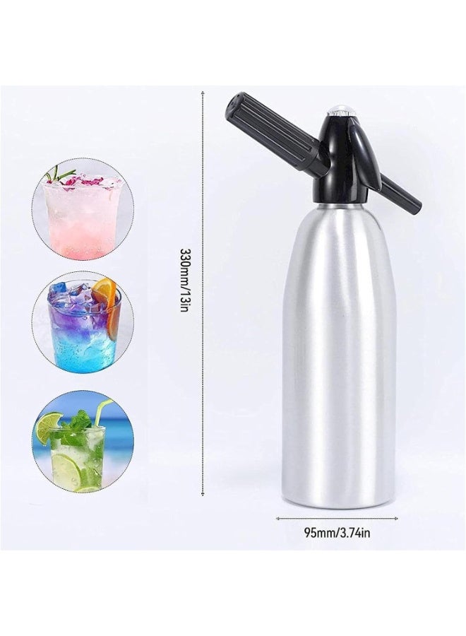 Soda Siphon, 1 Litre Carbonated Water Machine, Seltzer Water Maker, Portable Aluminium Sparkling Water Maker for Making Homemade Juices, Mojitos, Cocktails, Drinks in Home Bars - Image 1