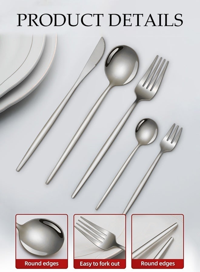 30-Piece Stainless Steel Knife Fork Spoon Full Set, Kitchen Cutlery Set, Texture-Free Western Tableware for Home, Kitchen, Restaurant, Hotel, Party Dining, Picnic, Dining, Exquisite Packaging Gift - Image 3