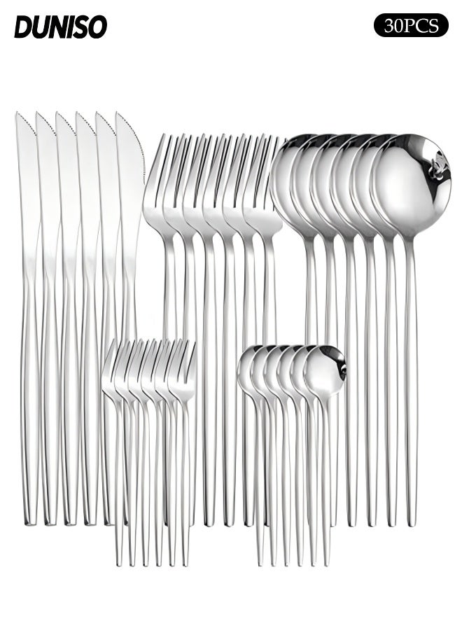 Silverware Set, 30-Piece Flatware Set Cutlery Set Premium  Stainless Steel, Tableware Include Forks Knives Spoons for Home Kitchen Restaurant Wedding, Dishwasher Safe - Image 1