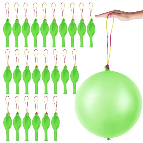 HSLCGF 24 Pcs Green Punch Balloons Bounce with Rubber Band Handle Punching Balloon Heavy Duty for Birthday party favors Kids Green - Image 1
