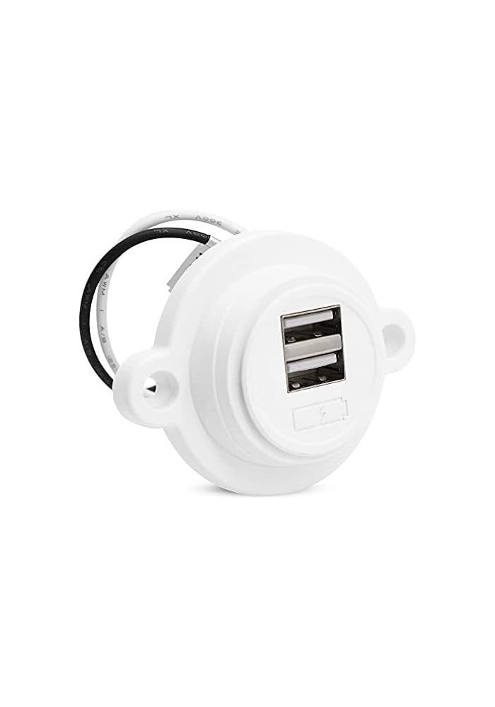 FACON مقبس شاحن USB 12V من فاكُن، مخرج USB مزدوج (5V / 2.4A)، تصميم نحيف جداً للتثبيت على الحائط لسيارات RV، مقطورات، مخيمات، قوارب، ومنازل بحرية متنقلة، أبيض - Image 2