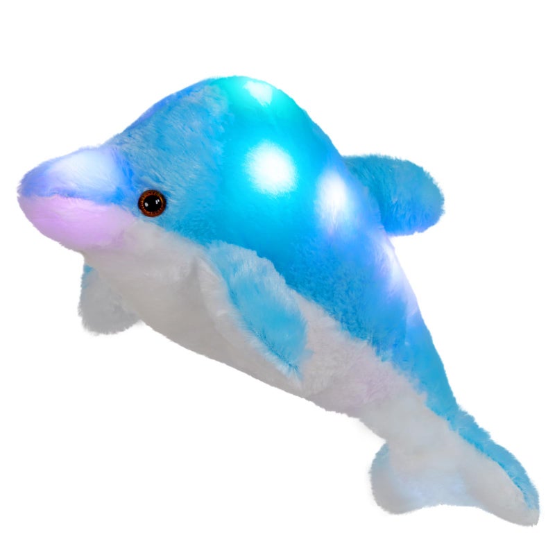BSTAOFY 18 Light up Dolphin Stuffed Animal Night Light Colorful Glowing Dolphin Soft LED Plush Toys Gift for Kids on Valentines Christmas Birthday Festivals Blue - Image 3