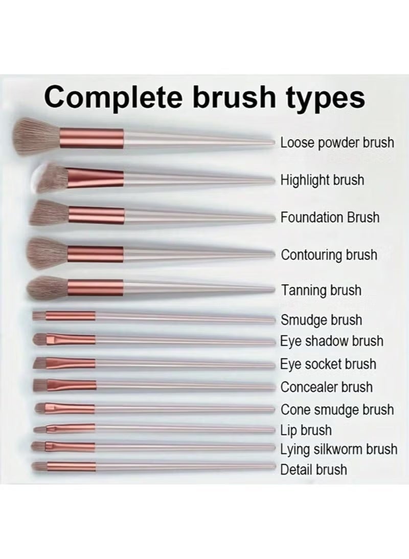 Professional Makeup Brush Set, 12 Pieces, Soft Fluffy Polyamide Bristles, Brown, with Cosmetic Bag - Image 2