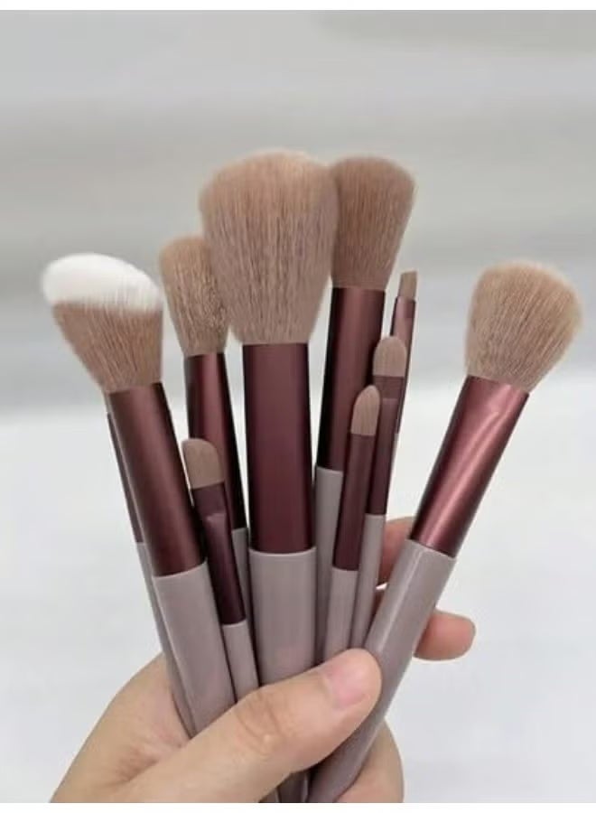 Professional Makeup Brush Set, 12 Pieces, Soft Fluffy Polyamide Bristles, Brown, with Cosmetic Bag - Image 1