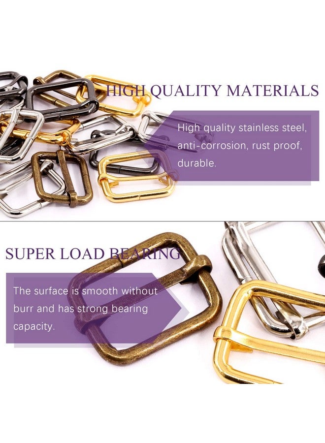 Swpeet Swpeet 60Pcs Heavy Duty 1 Inch / 25mm Metal Rectangle Adjuster Triglides Slides Buckle, Webbing Belts Buckle Metal Rings for for Belt Bags DIY Accessories Keychains - Sliver, Bronze, Gold, Gun-Black  - Image 3
