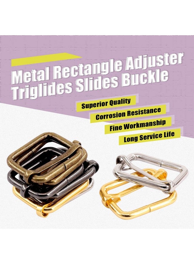 Swpeet Swpeet 60Pcs Heavy Duty 1 Inch / 25mm Metal Rectangle Adjuster Triglides Slides Buckle, Webbing Belts Buckle Metal Rings for for Belt Bags DIY Accessories Keychains - Sliver, Bronze, Gold, Gun-Black  - Image 5