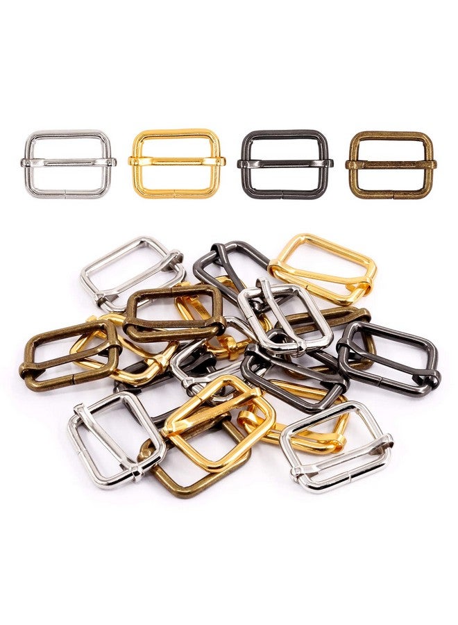 Swpeet Swpeet 60Pcs Heavy Duty 1 Inch / 25mm Metal Rectangle Adjuster Triglides Slides Buckle, Webbing Belts Buckle Metal Rings for for Belt Bags DIY Accessories Keychains - Sliver, Bronze, Gold, Gun-Black  - Image 1