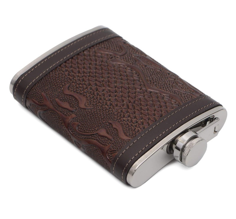 STORE 2508 Store2508 Hip Flask with Funnel Stainless Steel Body with Snake Skin Pattern PU Leather Cladding 8 Oz (236 ml) - Image 2