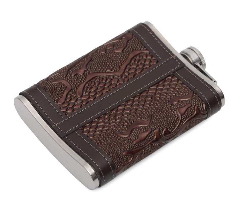 STORE 2508 Store2508 Hip Flask with Funnel Stainless Steel Body with Snake Skin Pattern PU Leather Cladding 8 Oz (236 ml) - Image 3