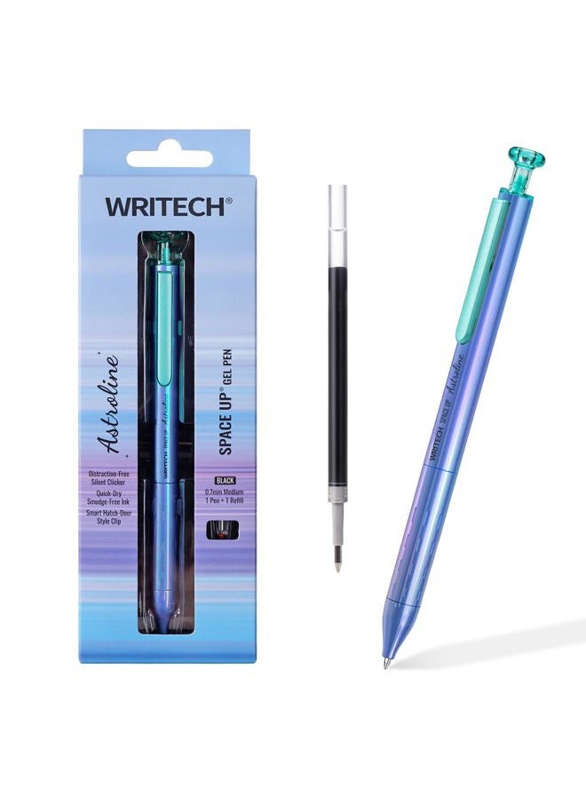 WRITECH قلم جيل رفيع: قلم سبيس أب أسترو لاين ببرميل معدني 0.7 مم قابل للسحب حبر أسود 1 قطعة مع 1 إعادة تعبئة نقرة صامتة كتابة سلسة بدون تلطيخ (أزرق) - Image 1