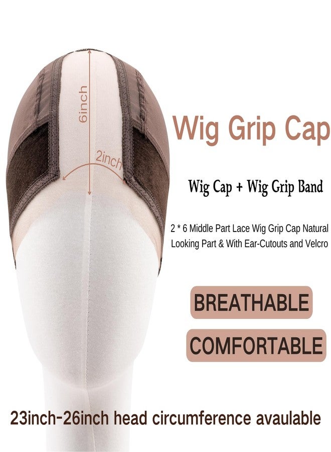 Cospack Women Lace Wig Grip Cap - 2x6 Middle Part Lace Area Adjustable Non-Slip Band With Velcro - Wig Gripper Around Lace Edge With Ear-Cutouts Comfortable Breathable No-Headache (Brown) - Image 2
