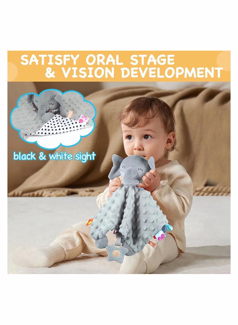Baby Security Blanket with Tags Teether Elephant Soft Baby Blankets for Boys and Girls Newborn Toys Snuggle Toy Baby Lovey Dotted Blanket Elephant Soothing Toy - Image 3
