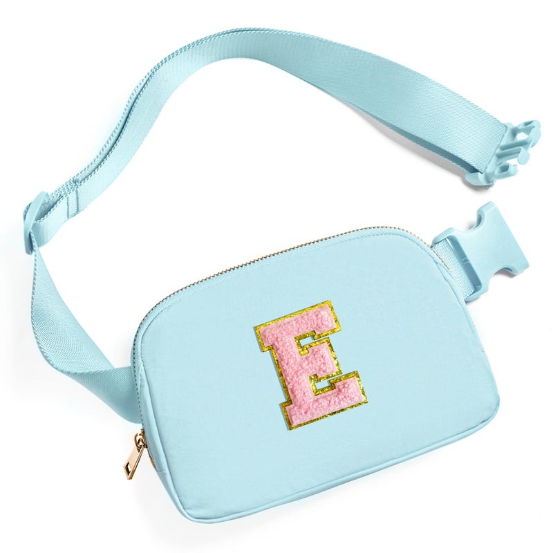 Gitus Gifts for 7 8 9 10 11 Year Old Girls Belt Bag Fanny Pack Crossbody Bags with Initial Letter Patch Birthday Gifts for Daughter Sister Friends Teen girls (Icing Blue-E) - Image 1