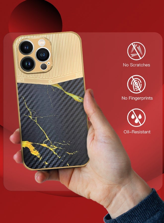 CATANES Luxury Gold Plated Case for iPhone 13 Pro Max - Hybrid Electroplated Frame Back Cover with Carbon Fiber Texture - Marble Pattern Black - Image 5
