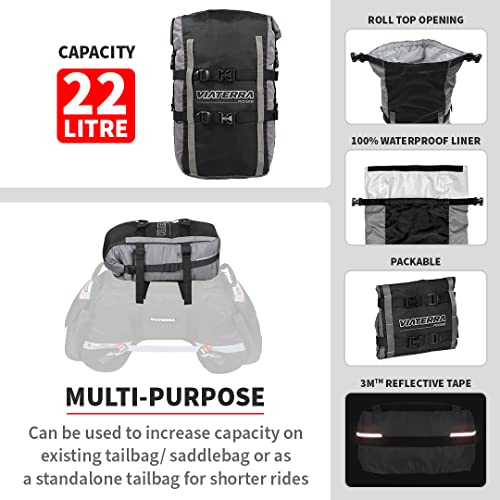 ViaTerra Polyester POD 22L 100% Waterproof Motorcycle Tail Bag I Perfect Travel & Storage Solution for Motorbikes (Grey) - Image 3
