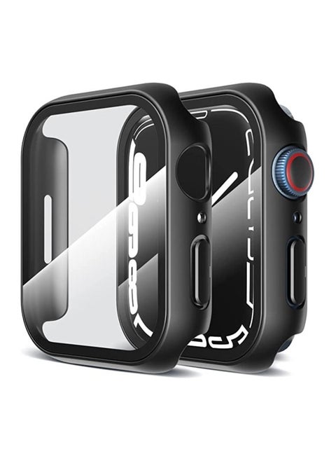 Watch Tempered Glass Case for Apple Series 7 45mm, Hard PC Case (Black