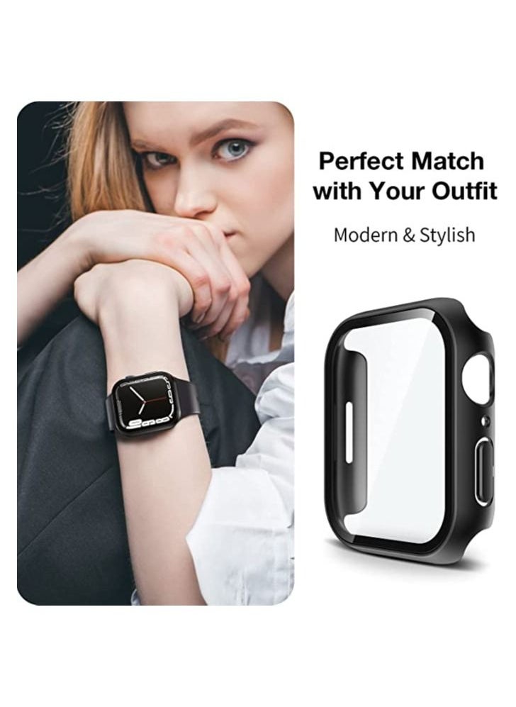 Watch Tempered Glass Case for Apple Series 7 45mm, Hard PC Case (Black