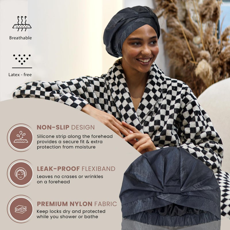 SMPL objects Reusable Shower Cap for Women Reusable Waterproof â€“ Leakproof, Nonslip Hair Cap for Shower Flexiband â€“ Soft, Breathable, Durable Christmas Shower Caps by SMPL OBJECTS (Coal) - Image 3