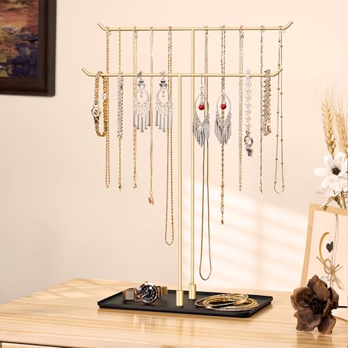 bussdis Necklace Holder Jewelry Stand Organizer for Necklaces and Bracelets Metal Display Stand Gift for Women Ideal for Home Bedroom or Vanity Gold and Black - Image 3