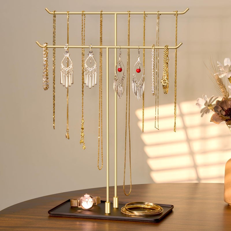bussdis Necklace Holder Jewelry Stand Organizer for Necklaces and Bracelets Metal Display Stand Gift for Women Ideal for Home Bedroom or Vanity Gold and Black - Image 2