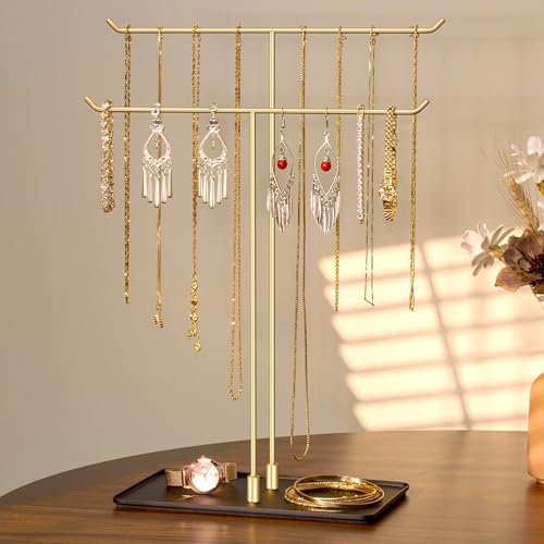 bussdis Necklace Holder Jewelry Stand Organizer for Necklaces and Bracelets Metal Display Stand Gift for Women Ideal for Home Bedroom or Vanity Gold and Black - Image 1