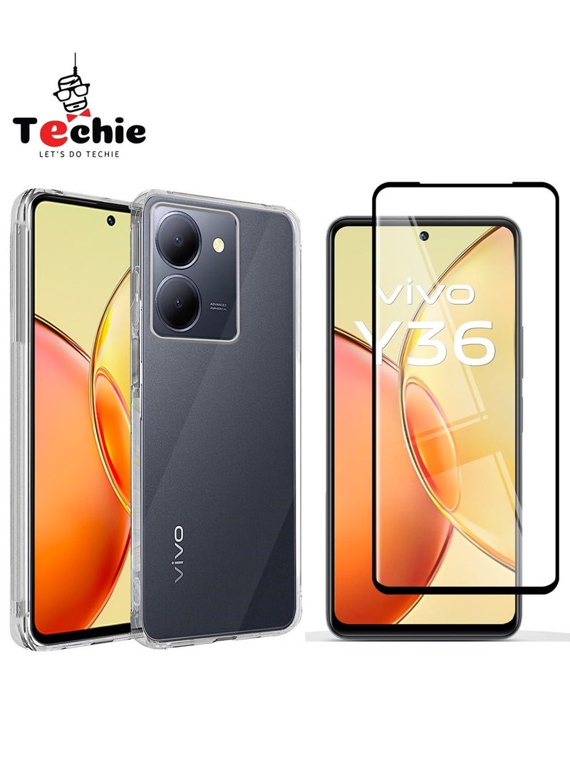 Techie حزمة كومبو 2 في 1 لحافظة Vivo Y36 5G وواقي الشاشة - حافظة TPU شفافة مع واقي شاشة زجاجي مقسى HD - Image 1