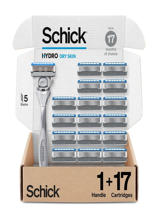 Schick Hydro Dry Skin Razors for Men | 5-Blade Mens Razors for Shaving, 1 Mens Razor Handle with 17 Razor Blades Refills - Image 1