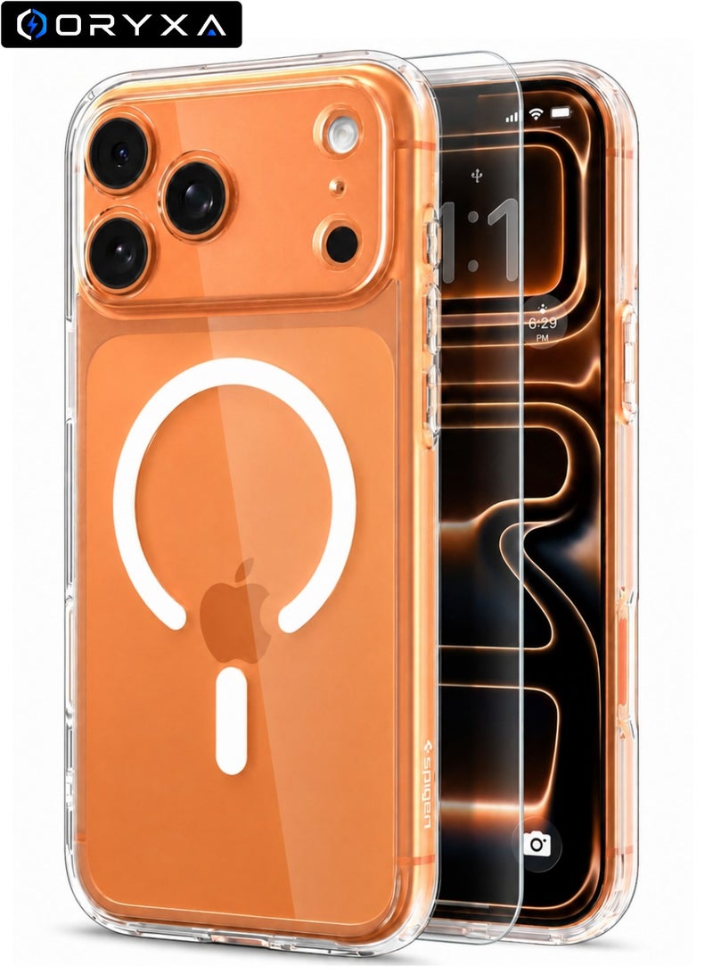 ORYXA iPhone 17 Pro Case, 2 IN 1 Magnetic Clear Phone Cover Compatible with MagSafe + Screen Protector, [Never Yellow] Slim Shockproof Full Protection for Apple iPhone 17 Pro, Crystal Clear - Image 1