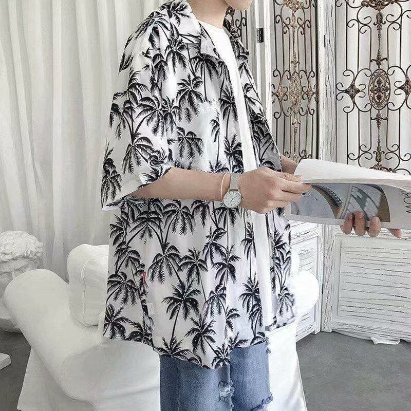 Ins Super Popular Floral Shirt Vintage Hong Kong Style Chic Short Sleeve Beach Vacation Hawaiian Floral Shirt For Lovers Same Style - Image 5