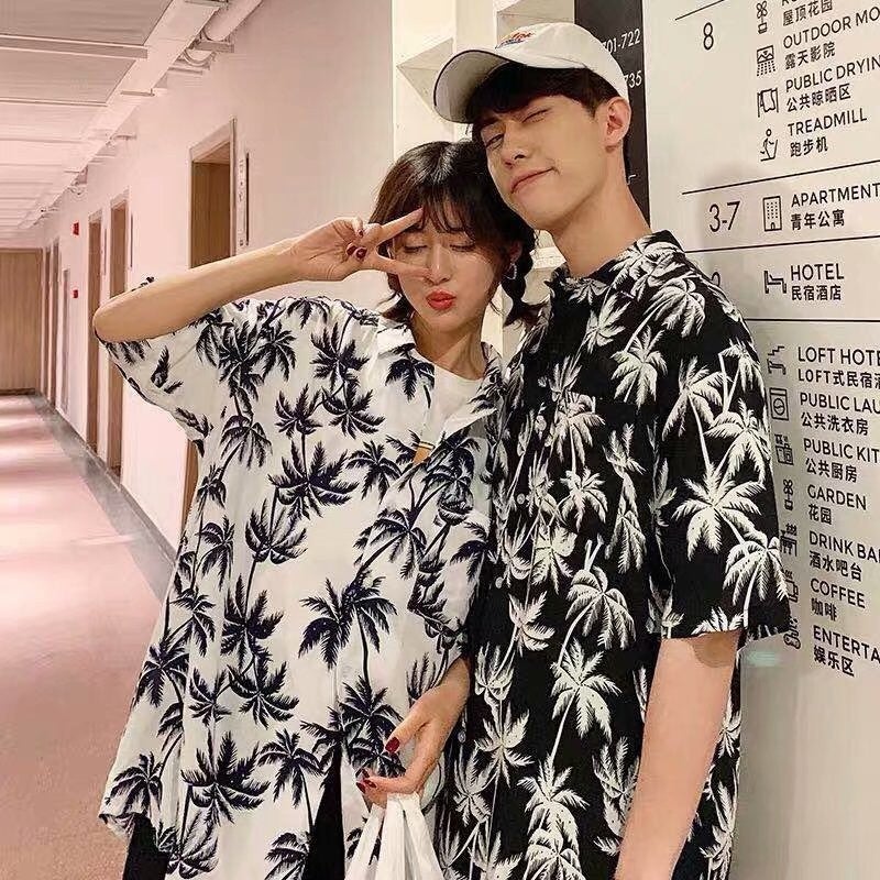 Ins Super Popular Floral Shirt Vintage Hong Kong Style Chic Short Sleeve Beach Vacation Hawaiian Floral Shirt For Lovers Same Style - Image 2