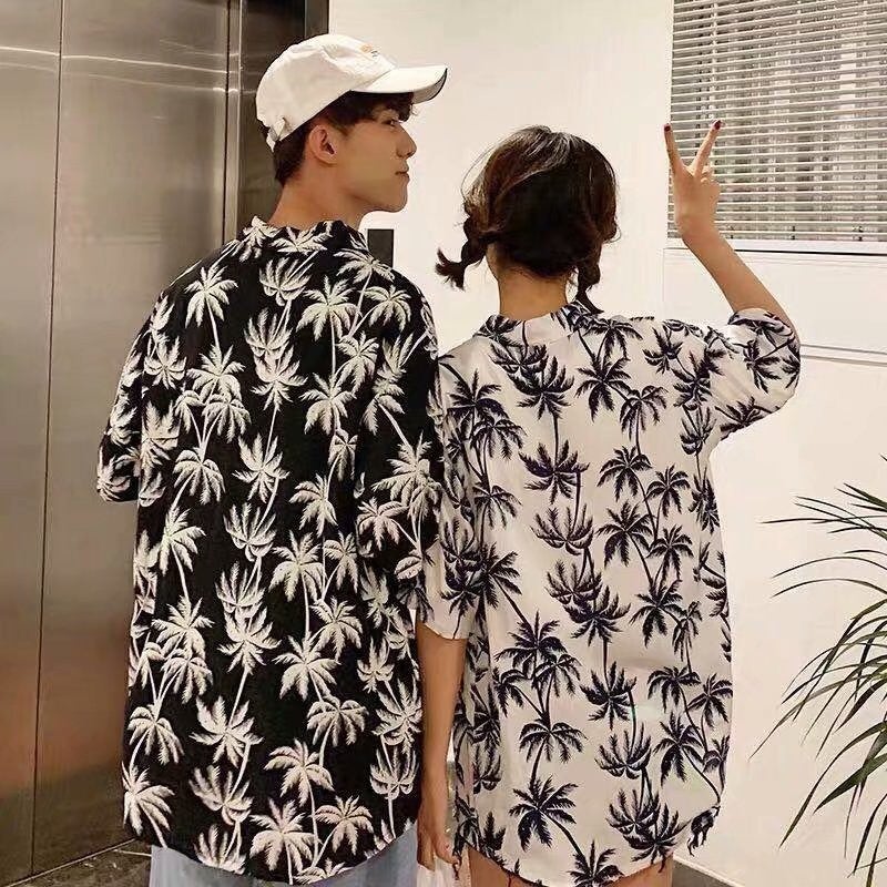 Ins Super Popular Floral Shirt Vintage Hong Kong Style Chic Short Sleeve Beach Vacation Hawaiian Floral Shirt For Lovers Same Style - Image 3