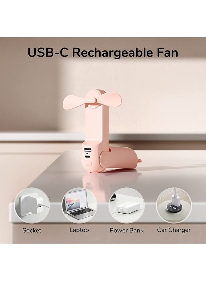 JISULIFE مروحة صغيرة محمولة، مروحة يد 3 في 1، مروحة جيب صغيرة محمولة قابلة لإعادة الشحن عبر USB، مروحة تعمل بالبطارية [14-21 ساعة عمل] مع بنك الطاقة، ميزة مصباح يدوي للنساء، السفر، في الهواء الطلق - Image 2