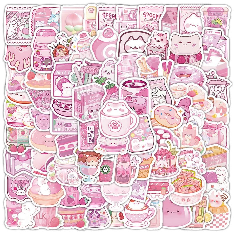 ZJSXINDI 100pcs Cute Small Stickers Set Kawaii,Cardstock Stickers Decorative Masking Stickers Planner Stickers for Personalize (Pink Foods) - Image 1