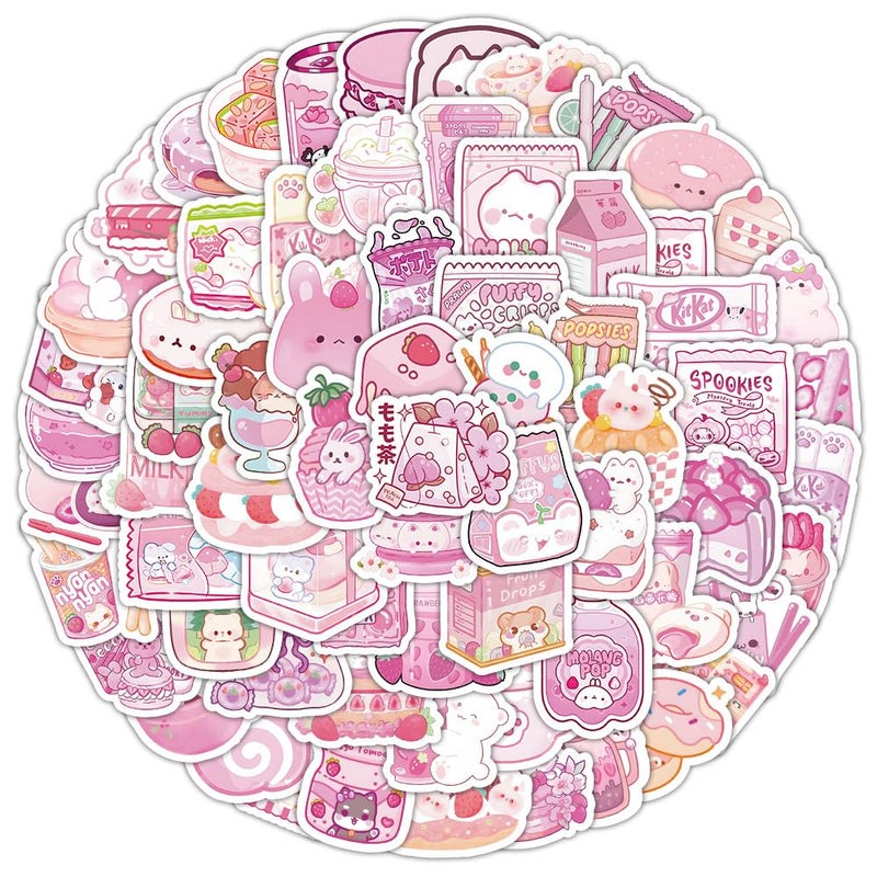 ZJSXINDI 100pcs Cute Small Stickers Set Kawaii,Cardstock Stickers Decorative Masking Stickers Planner Stickers for Personalize (Pink Foods) - Image 2