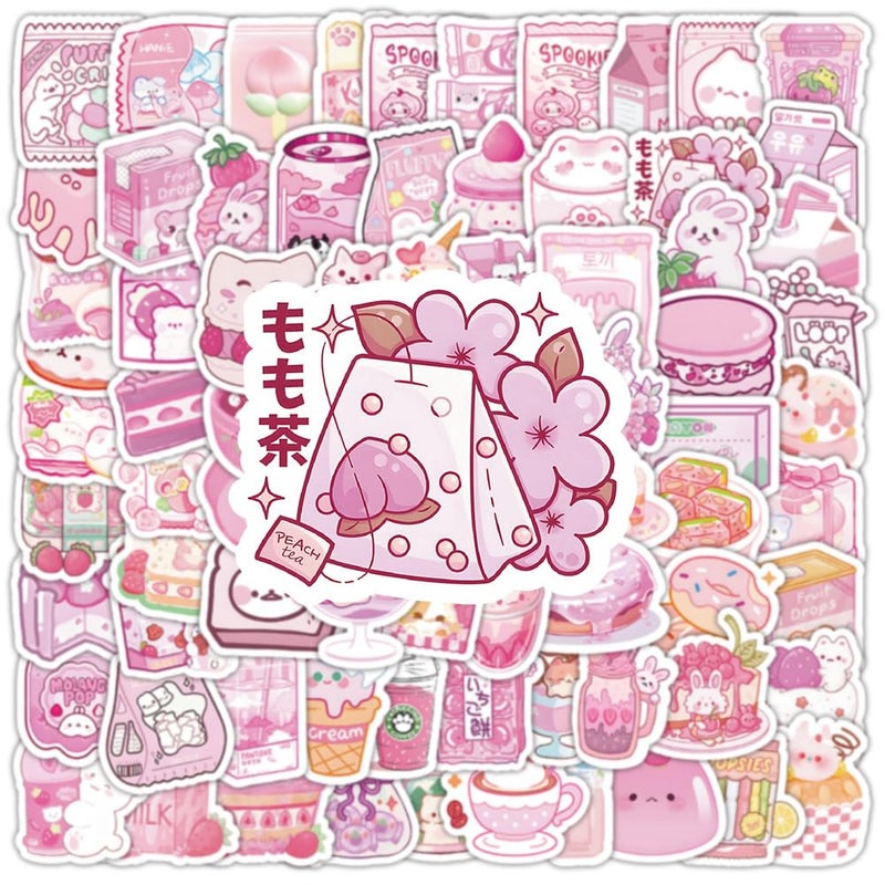 ZJSXINDI 100pcs Cute Small Stickers Set Kawaii,Cardstock Stickers Decorative Masking Stickers Planner Stickers for Personalize (Pink Foods) - Image 4