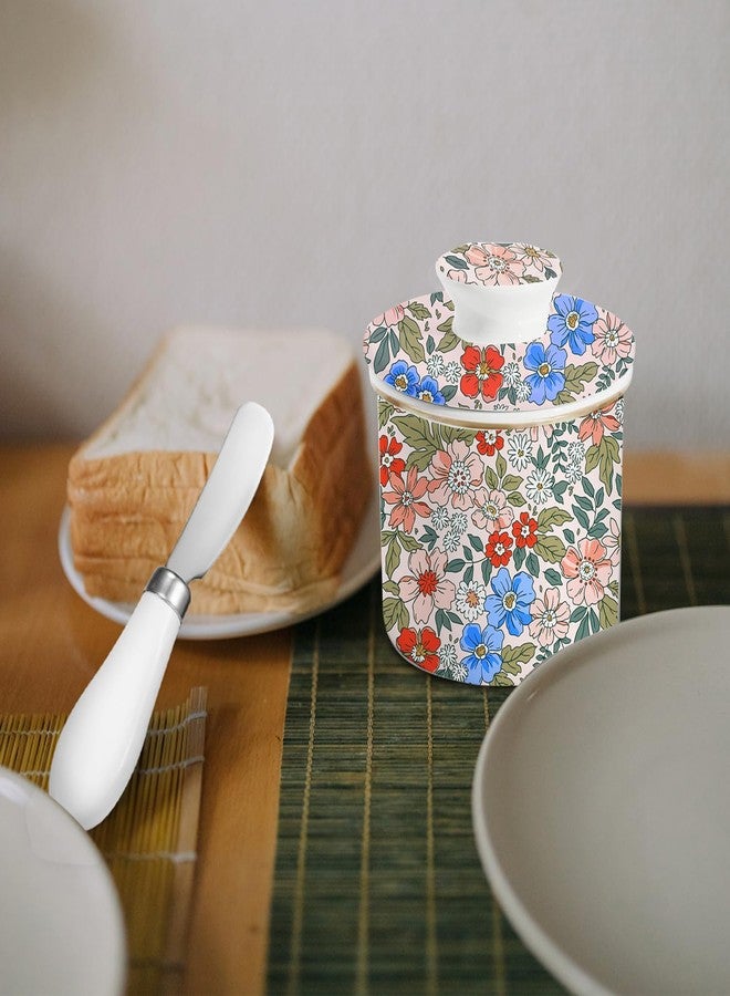 LEAZUL Ceramic Butter Dish With Vintage Pink Floral Print,Cute Flower French Butter Crock for Counter With Water Line Butter Container Keeper Storage Fresh Spreadable Butter with Lid for Home Décor - Image 5