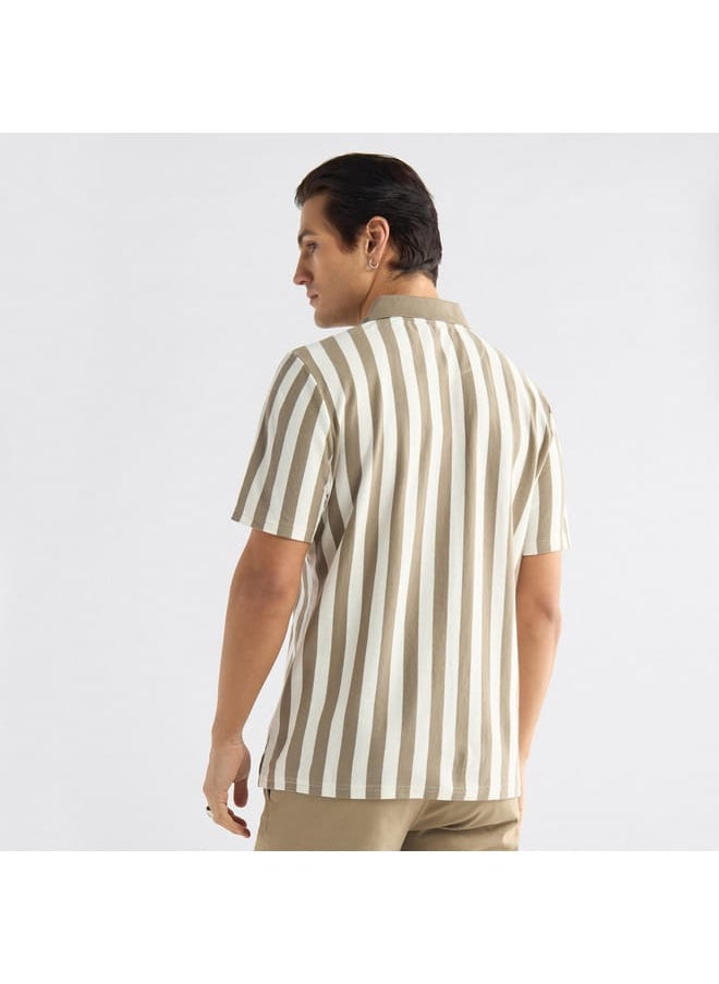 FAV Striped Polo T-shirt with Short Sleeves and Button Closure  - Image 3