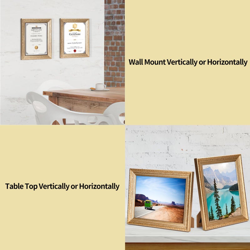Edenseelake 8.5 x 11 Picture Frames Set of 2, Vintage Gold 8.5 x 11 Diploma Certificate Frame for Tabletop or Wall Display - Image 4