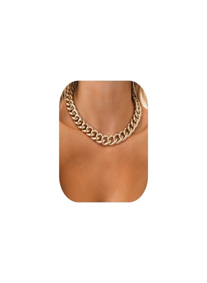U7 Lightweight Chunky Gold Necklace, Thick Aluminum Gold Statement Necklace for Women, 18In Trendy Punk Hip Hop Chunky Necklace with Gift Box, Unique Buckle Design for Versatile Wear, 16mm Wide - Image 1